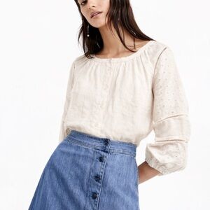 J‎ Crew Women’s 100% Linen Eyelet Blouse Top Ivory Spring Boho Summer Beachy